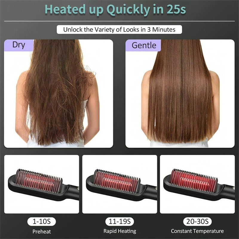 New 2 In 1 Hair Straightener Hot Comb Negative Ion Curling Tong Dual-purpose Electric Hair Brush null