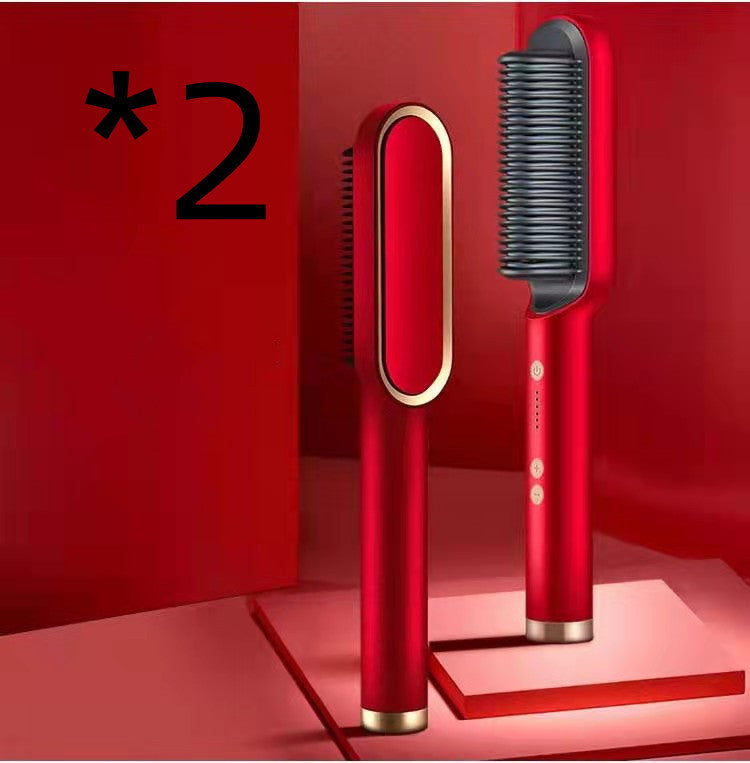 New 2 In 1 Hair Straightener Hot Comb Negative Ion Curling Tong Dual-purpose Electric Hair Brush null