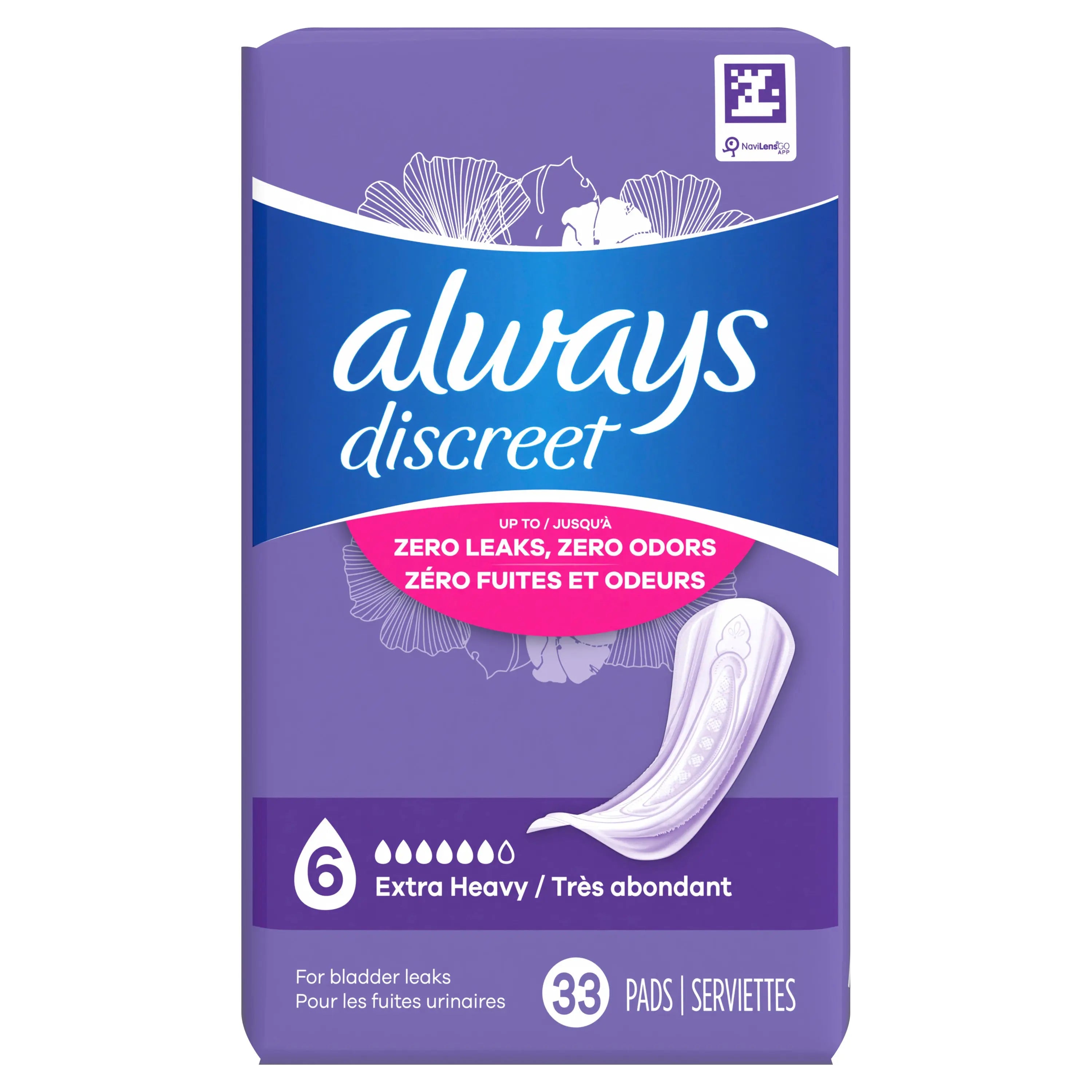 Always Discreet Incontinence Pads, Extra Heavy Absorbency, Regular, 33 Ct Rizkfromrazzak