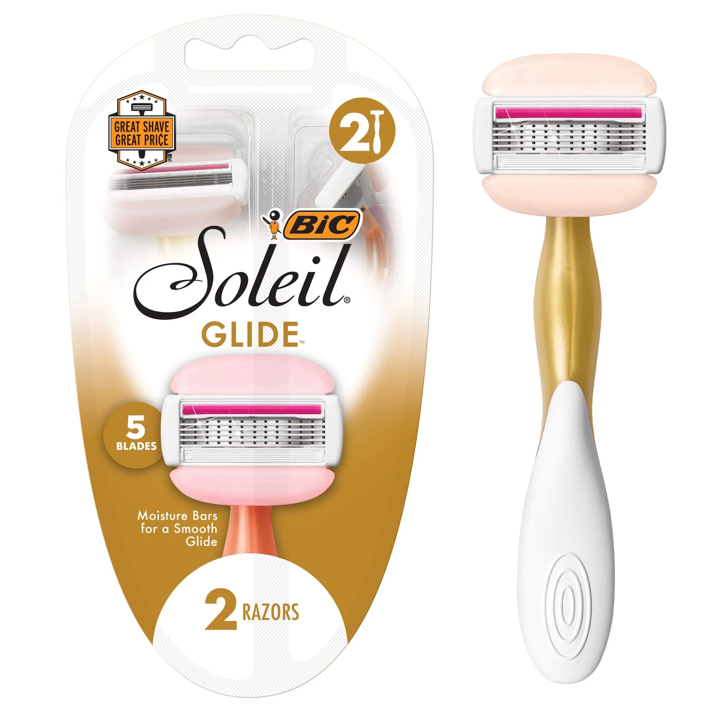 BIC Soleil Glide Disposable Razors for Women, 2-count pack front view
