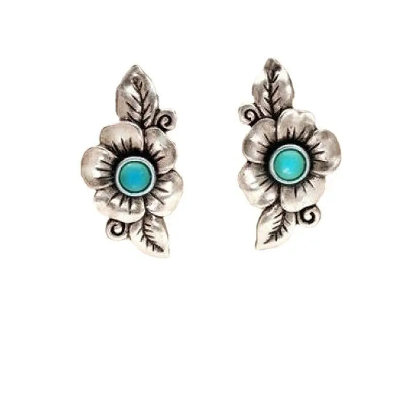 Bohemian Plant Rose Leaf Inlaid Turquoise Earrings - Rizk From Razzak