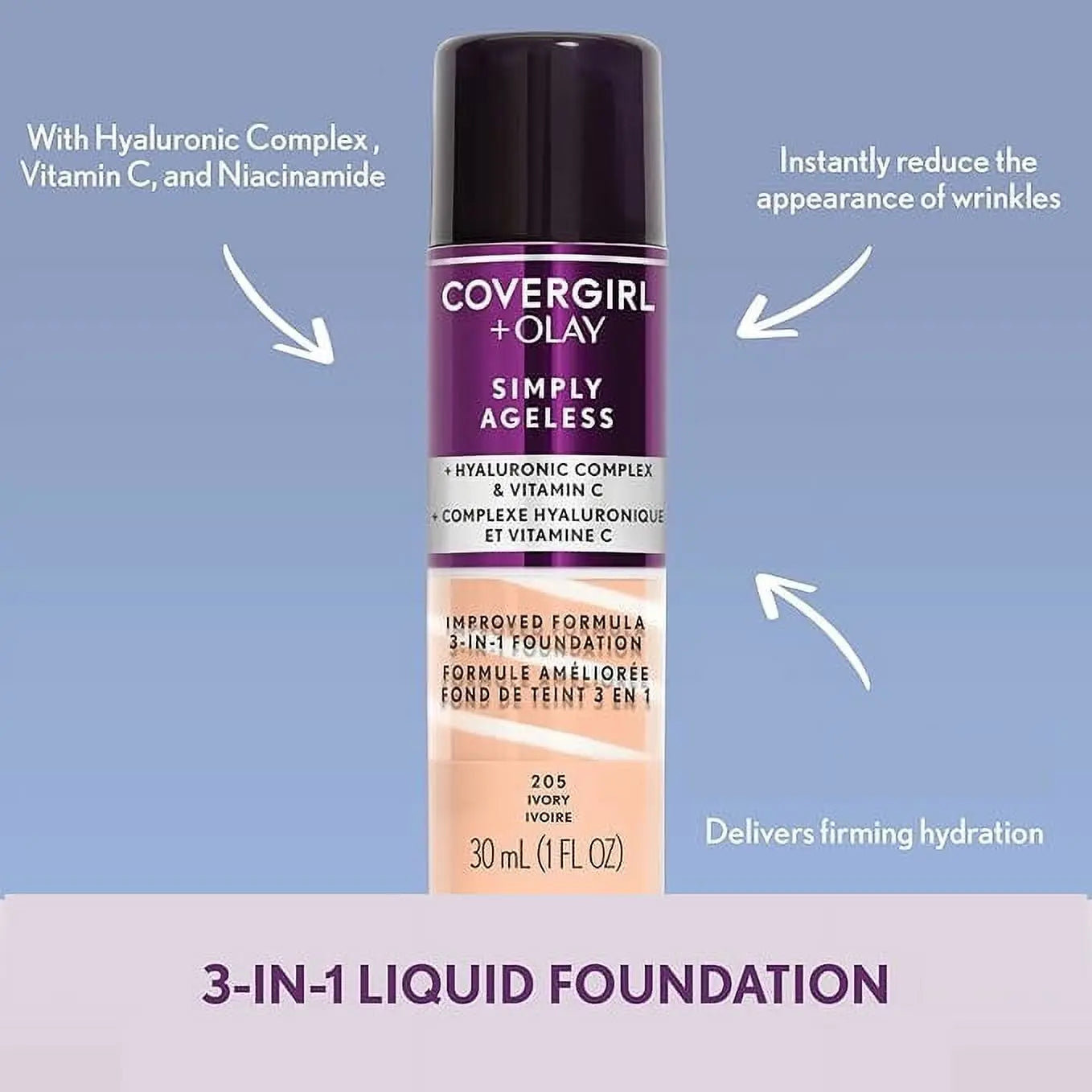 COVERGIRL + OLAY Simply Ageless 3-in-1 Liquid Foundation, 200 Fair Ivory, 1 fl oz Rizkfromrazzak