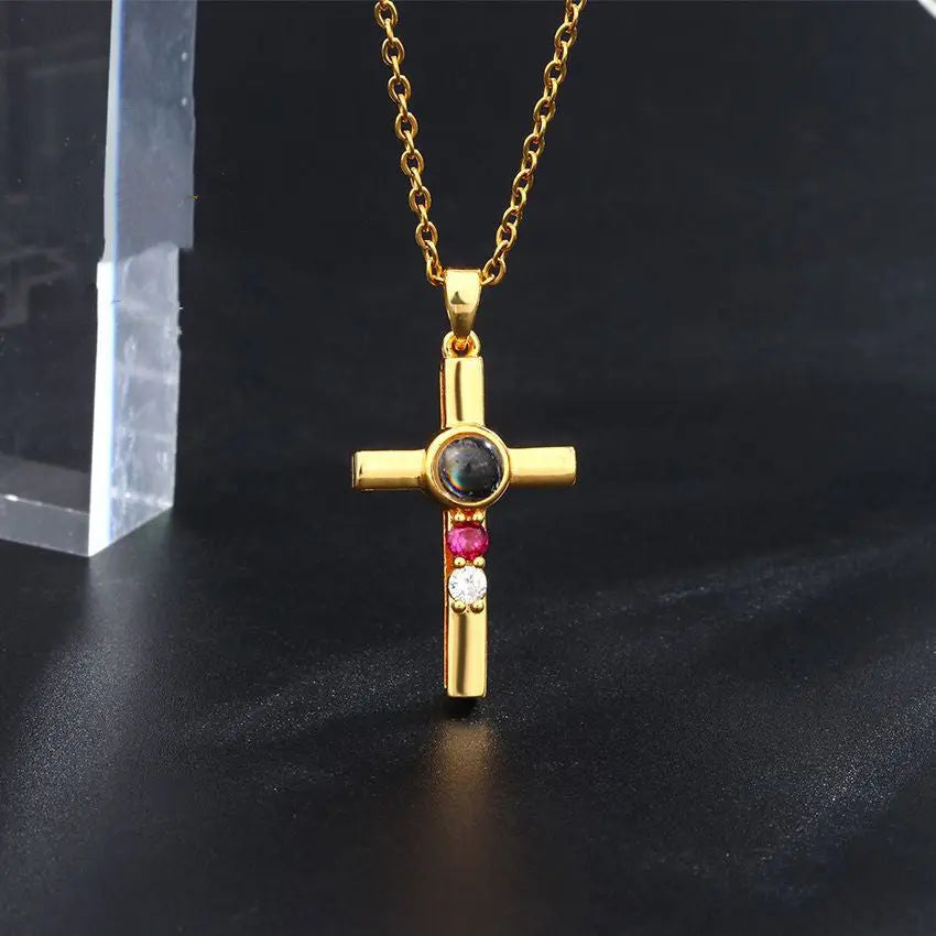 Colorful Diamond Cross Projection In Languages, I Love You Necklace - Rizk From Razzak