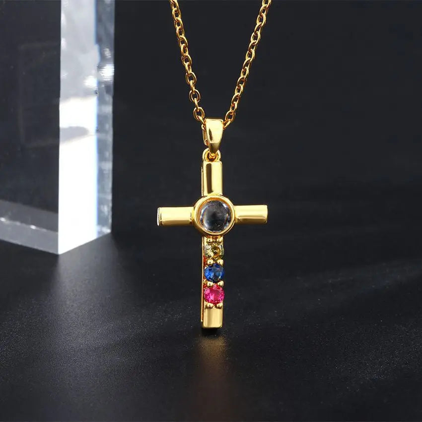 Colorful Diamond Cross Projection In Languages, I Love You Necklace - Rizk From Razzak