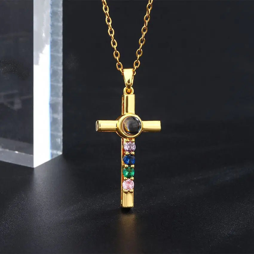 Colorful Diamond Cross Projection In Languages, I Love You Necklace - Rizk From Razzak