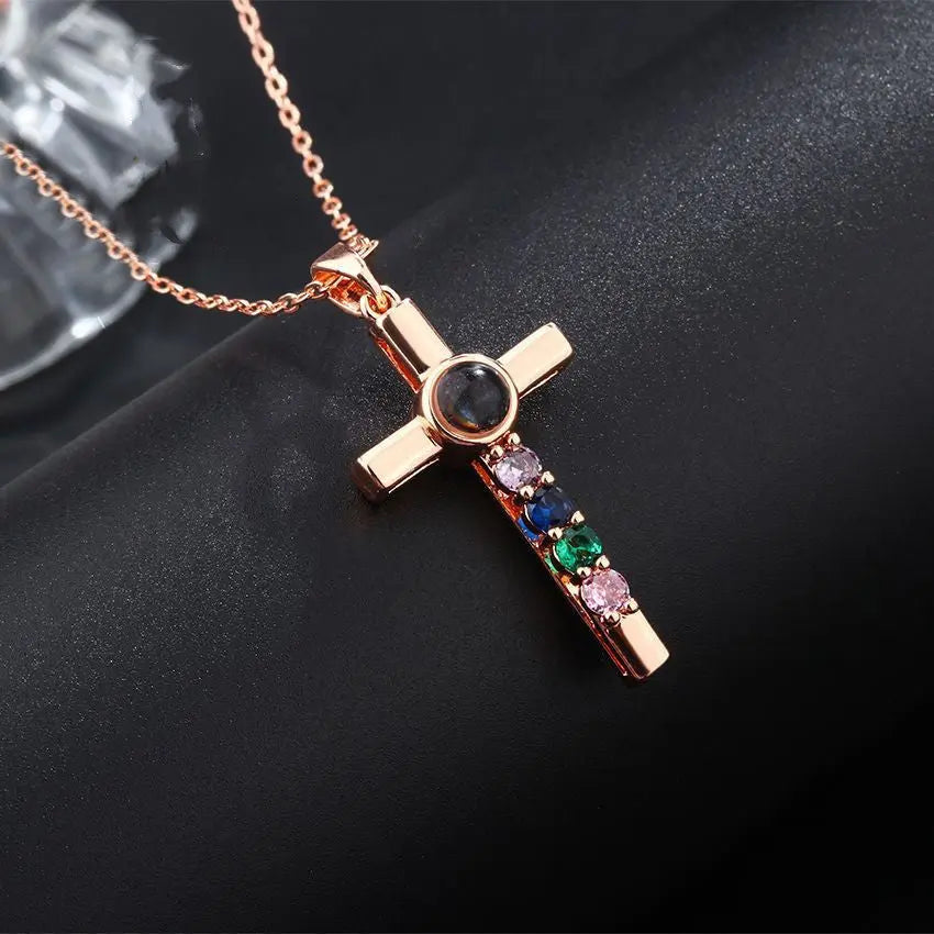 Colorful Diamond Cross Projection In Languages, I Love You Necklace - Rizk From Razzak