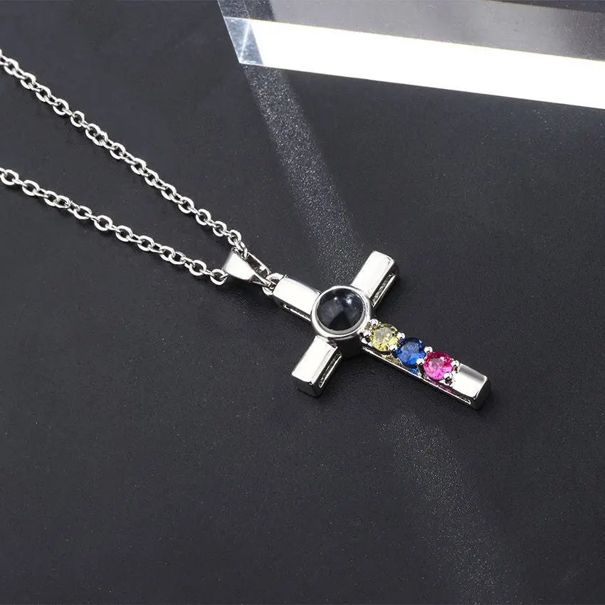 Colorful Diamond Cross Projection In Languages, I Love You Necklace - Rizk From Razzak