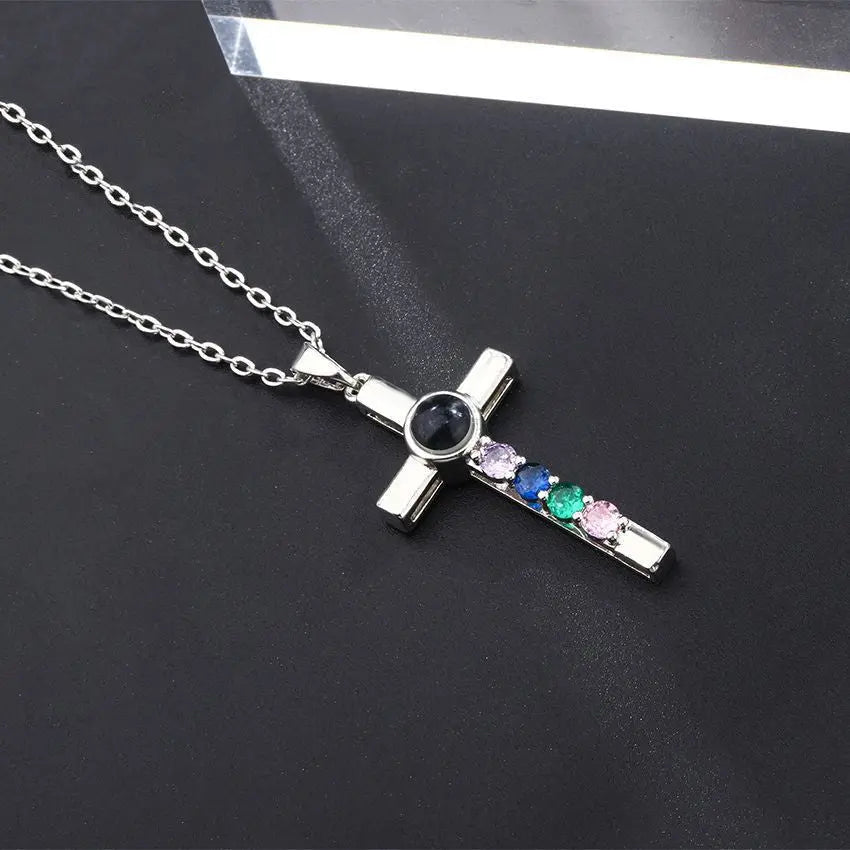 Colorful Diamond Cross Projection In Languages, I Love You Necklace - Rizk From Razzak