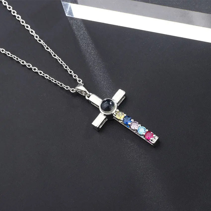 Colorful Diamond Cross Projection In Languages, I Love You Necklace - Rizk From Razzak