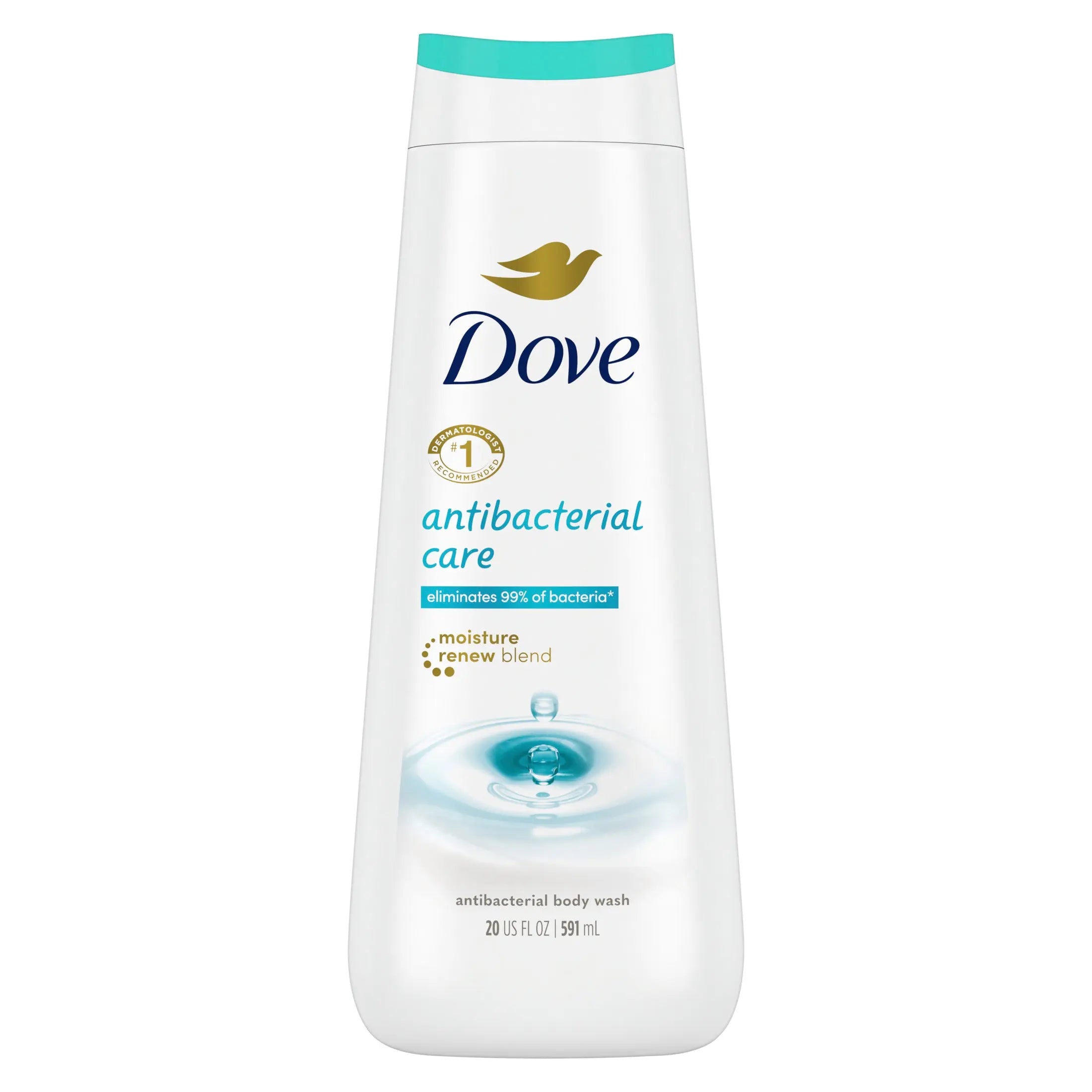 Dove Care & Protect Antibacterial Body Wash 20 fl oz bottle on a white background
