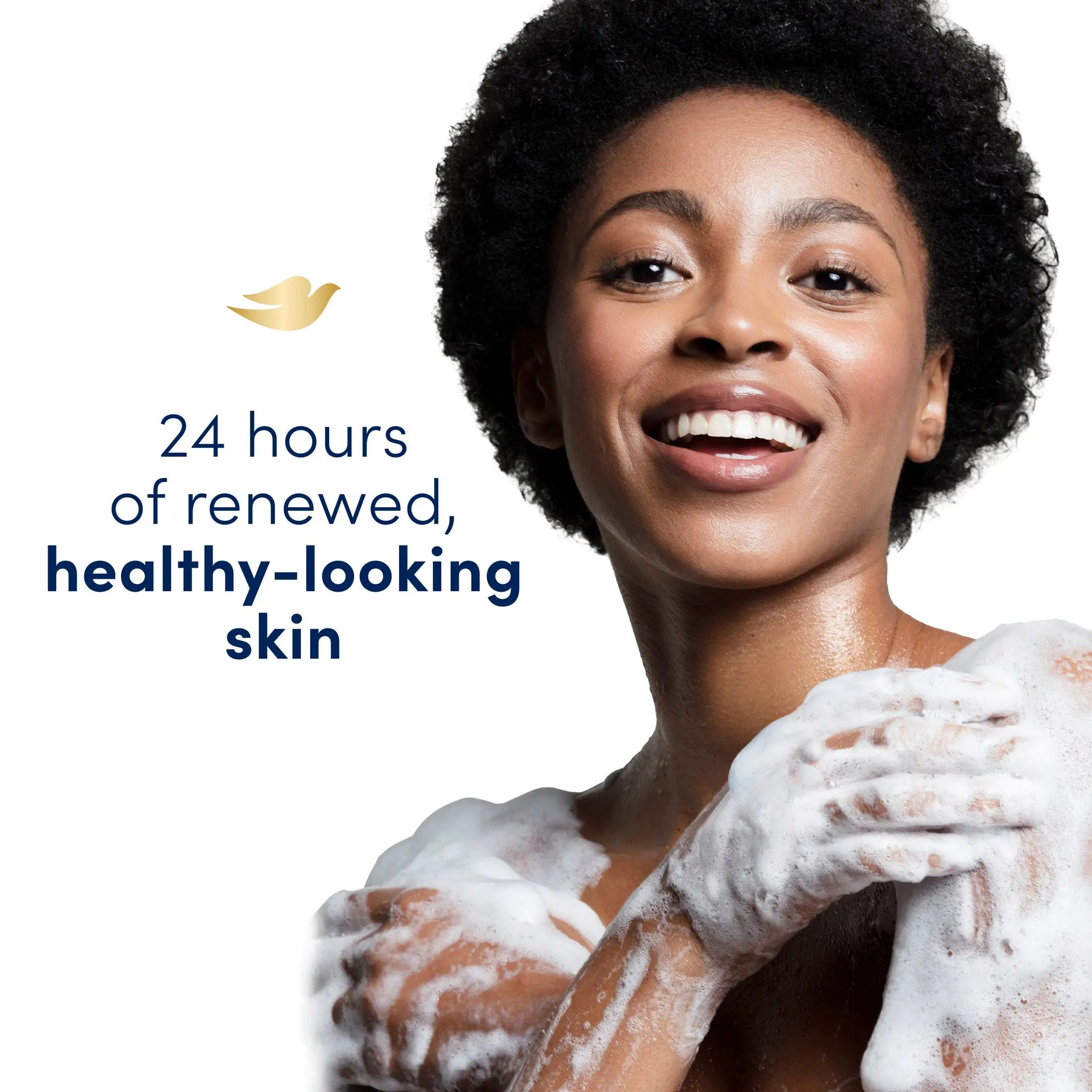 A person using Dove Care & Protect body wash for soft and nourished skin
