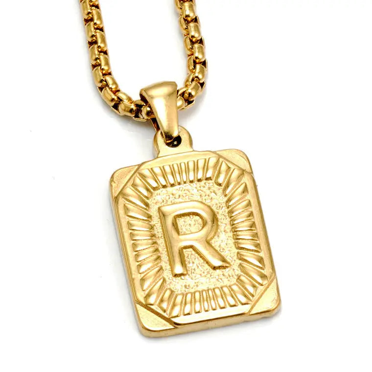 European And American Fashion Men's All-stainless Steel Letter Pendant Gold-plated 18K Titanium Steel Letter Necklace - Rizk From Razzak