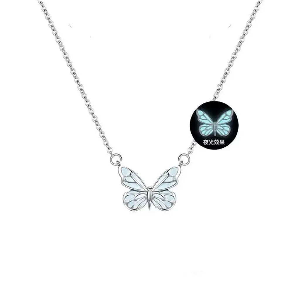 Fashion Blue Luminous Butterfly Necklace Bracelet Set For Glow In The Dark Women Clavicle Chain Choker Party Jewelry Set Gift - Rizk From Razzak