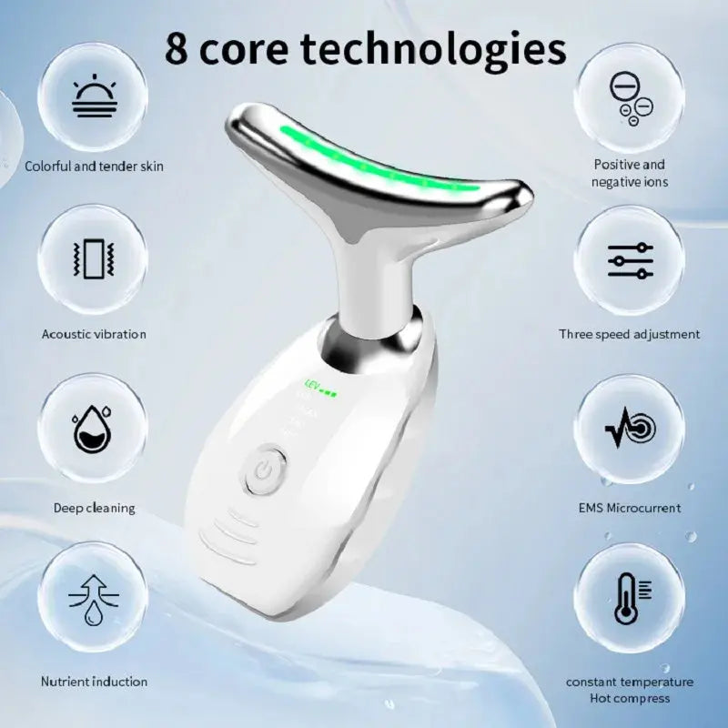 Neck Face Beauty Device Colorful LED Photon Therapy Skin Tighten Reduce Double Chin Anti Wrinkle Remove Lifting Massager - Rizk From Razzak