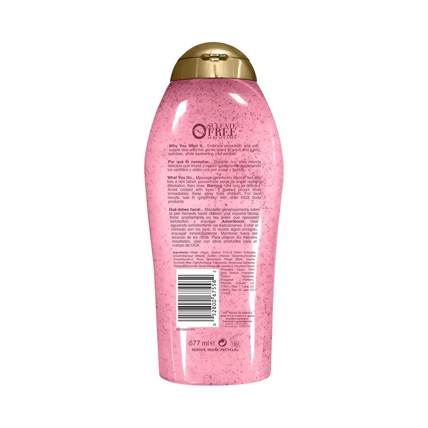 OGX hydrating body scrub bottle side view