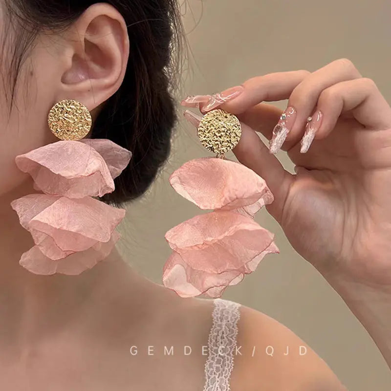 Retro Chiffon Petal Fringed Earrings - Rizk From Razzak