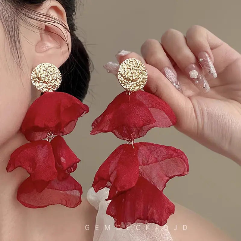 Retro Chiffon Petal Fringed Earrings - Rizk From Razzak