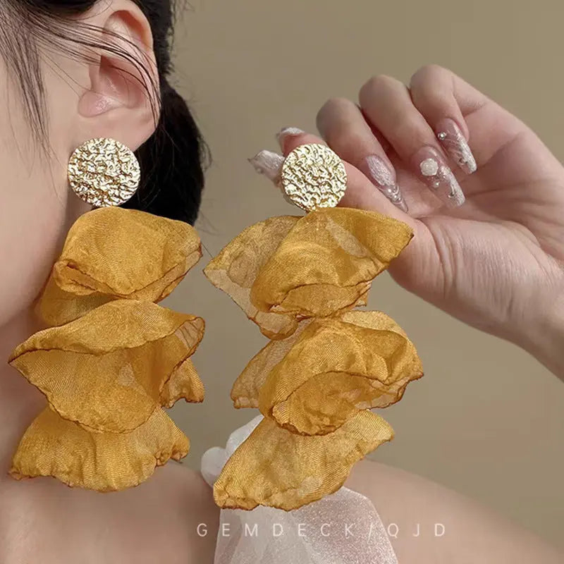 Retro Chiffon Petal Fringed Earrings - Rizk From Razzak