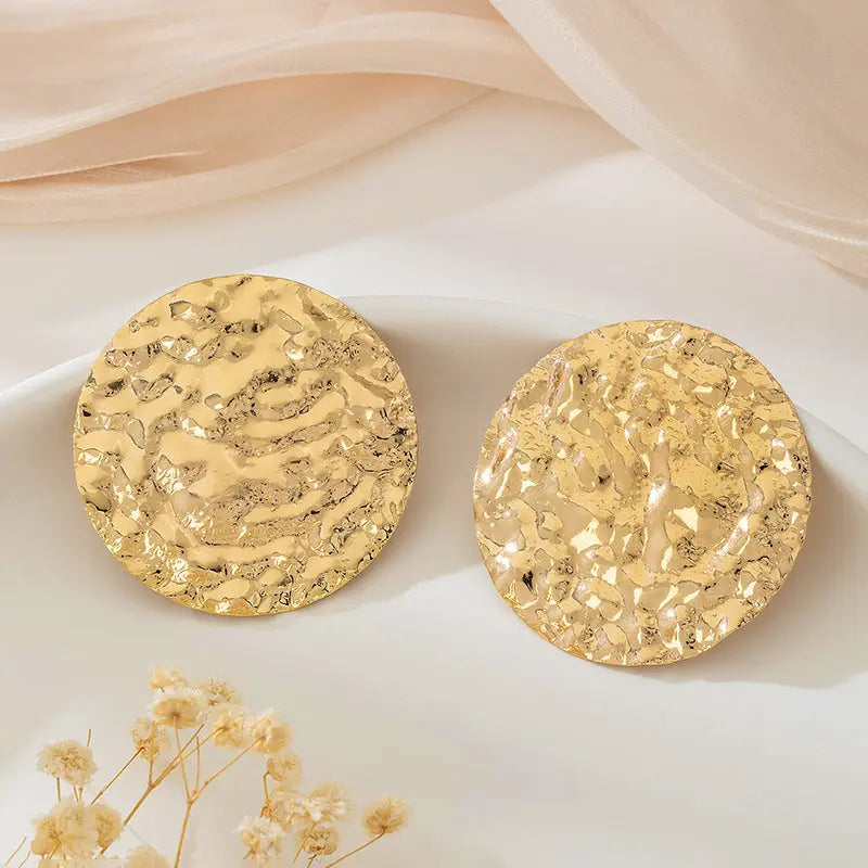 Simple Style Exaggerated Alloy Round Texture Concave-convex Geometric Metal Sense Fashion Ear Studs - Rizk From Razzak