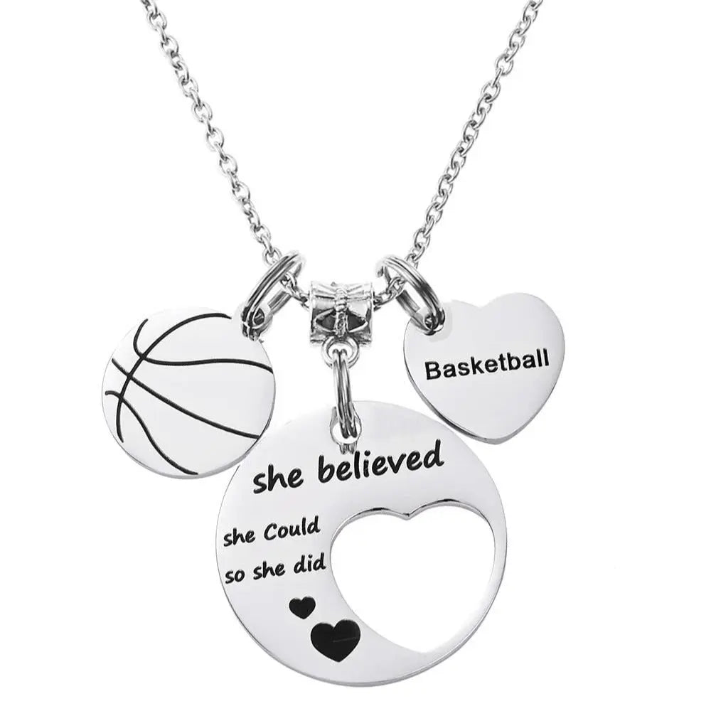 Stainless Steel Basketball Round Sports Love Pendant Necklace Adron Glow