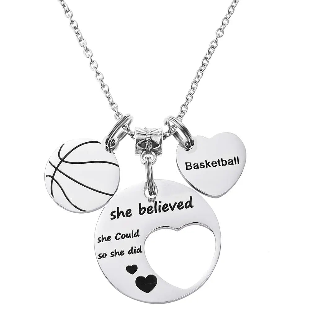 Stainless Steel Basketball Round Sports Love Pendant Necklace Adron Glow