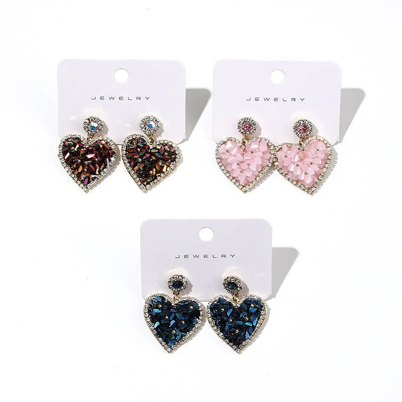 Triangle Crystal Three-dimensional Love Heart Earrings Female Copper Inlaid Zircon Ear Rings - Rizk From Razzak