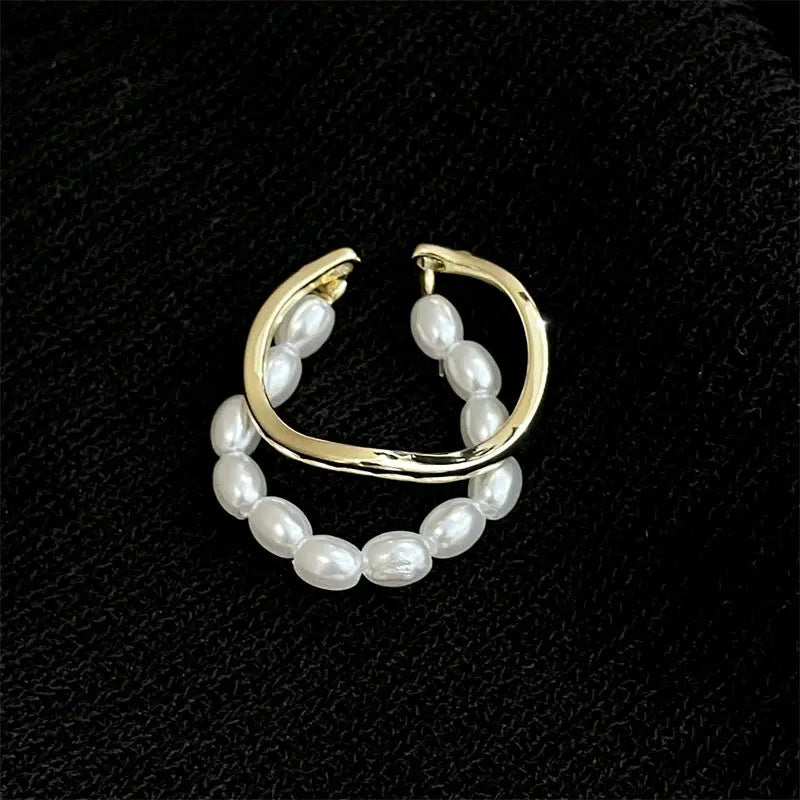 Women's Shaped Small Rice-shaped Beads Oval Pearl Ring - Rizk From Razzak