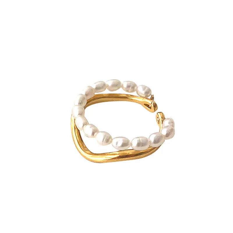 Women's Shaped Small Rice-shaped Beads Oval Pearl Ring - Rizk From Razzak