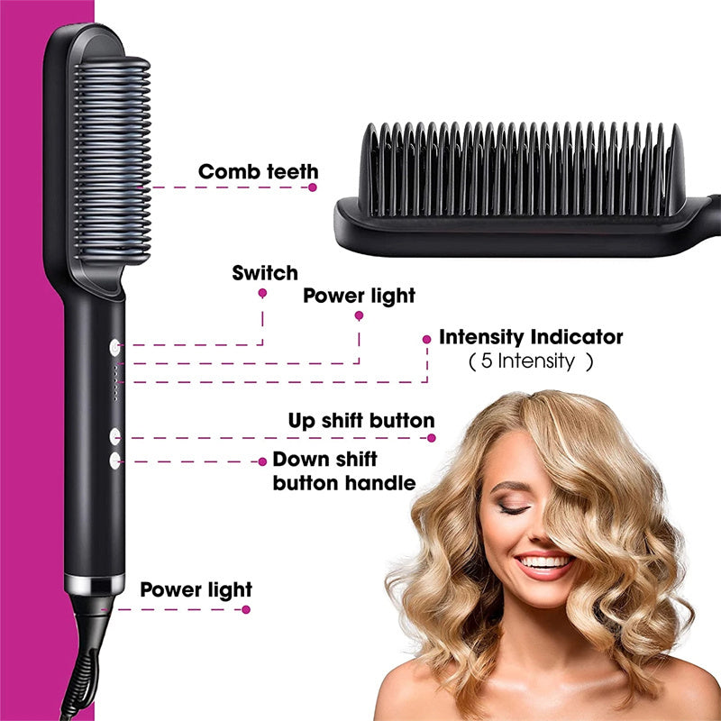 New 2 In 1 Hair Straightener Hot Comb Negative Ion Curling Tong Dual-purpose Electric Hair Brush null