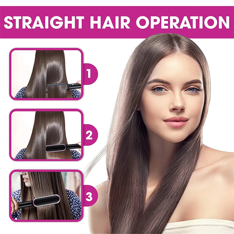 New 2 In 1 Hair Straightener Hot Comb Negative Ion Curling Tong Dual-purpose Electric Hair Brush null